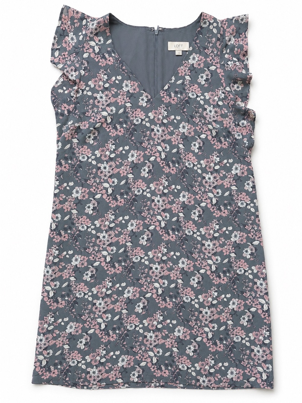 LOFT Outlet Floral V Neck Lined Flutter Sleeve Shift Dress Small